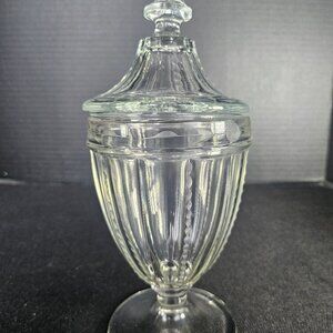 Vintage Clear Etched Pressed Glass Apothecary Jar Dome Lid With Finial